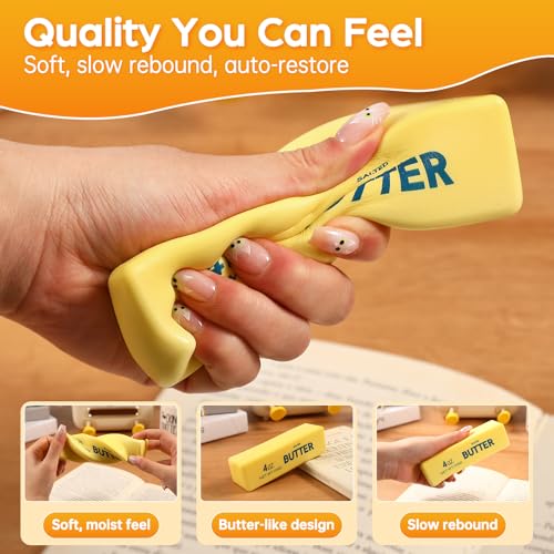 Large Butter Squishy – 14 OZ Slow Rising PU Foam Fidget Toy for Adults (Yellow, 8.7 x 1.8 x 1.8 inches)