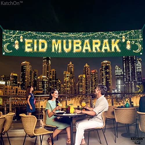 Large Eid Mubarak Banner 120x20 Inch Green Gold Design – KatchOn Reusable Cloth Banner for Eid al-Fitr & al-Adha Decorations