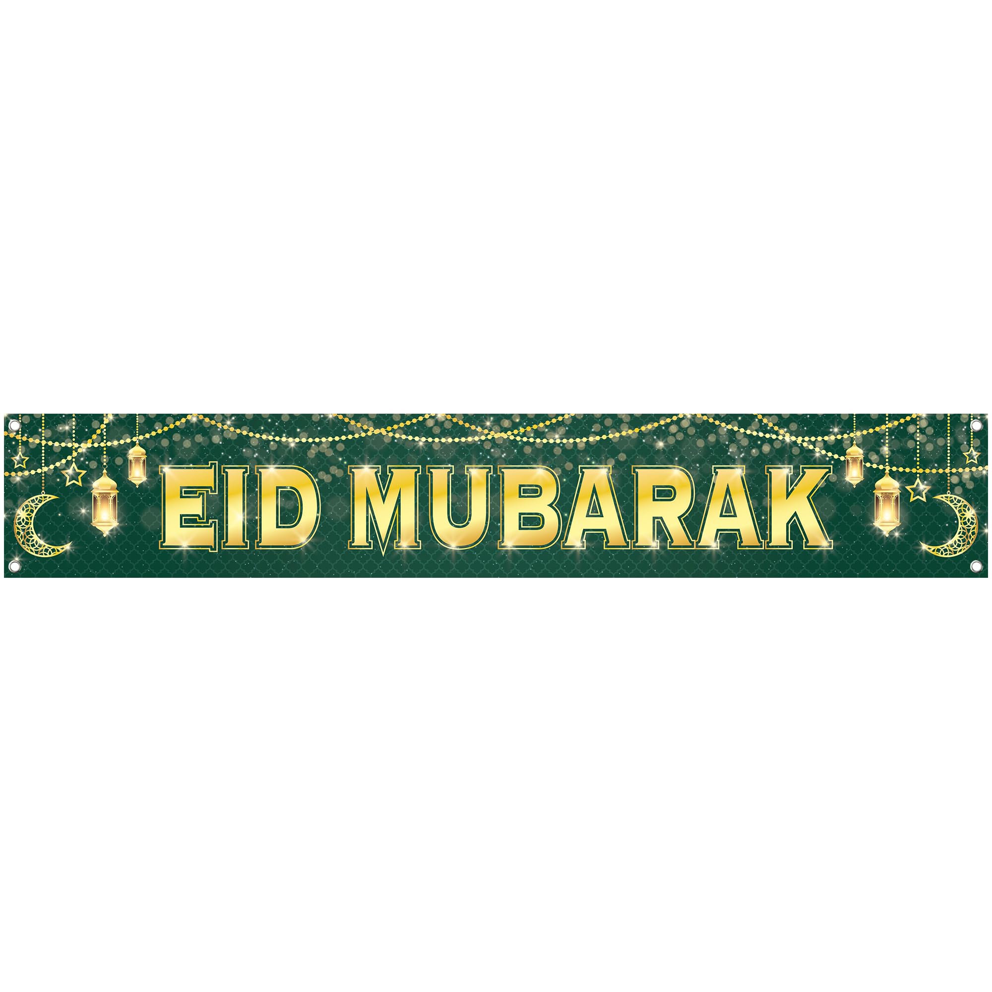 Large Eid Mubarak Banner 120x20 Inch Green Gold Design – KatchOn Reusable Cloth Banner for Eid al-Fitr & al-Adha Decorations