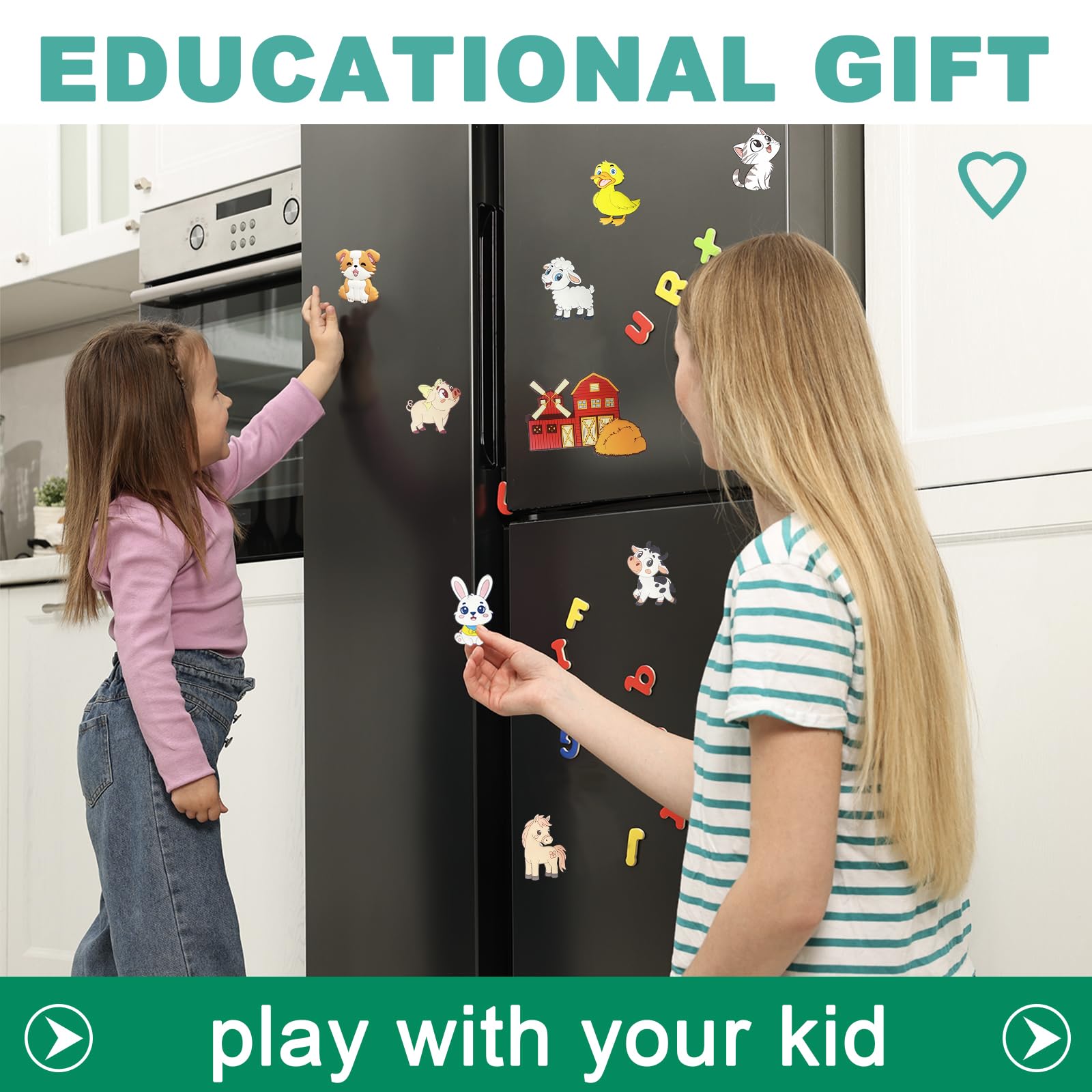 Large Farm Animal Fridge Magnets for Toddlers 1-3 - 10 Piece Set with Full Back Magnet, Safe PVC, Easy to Clean