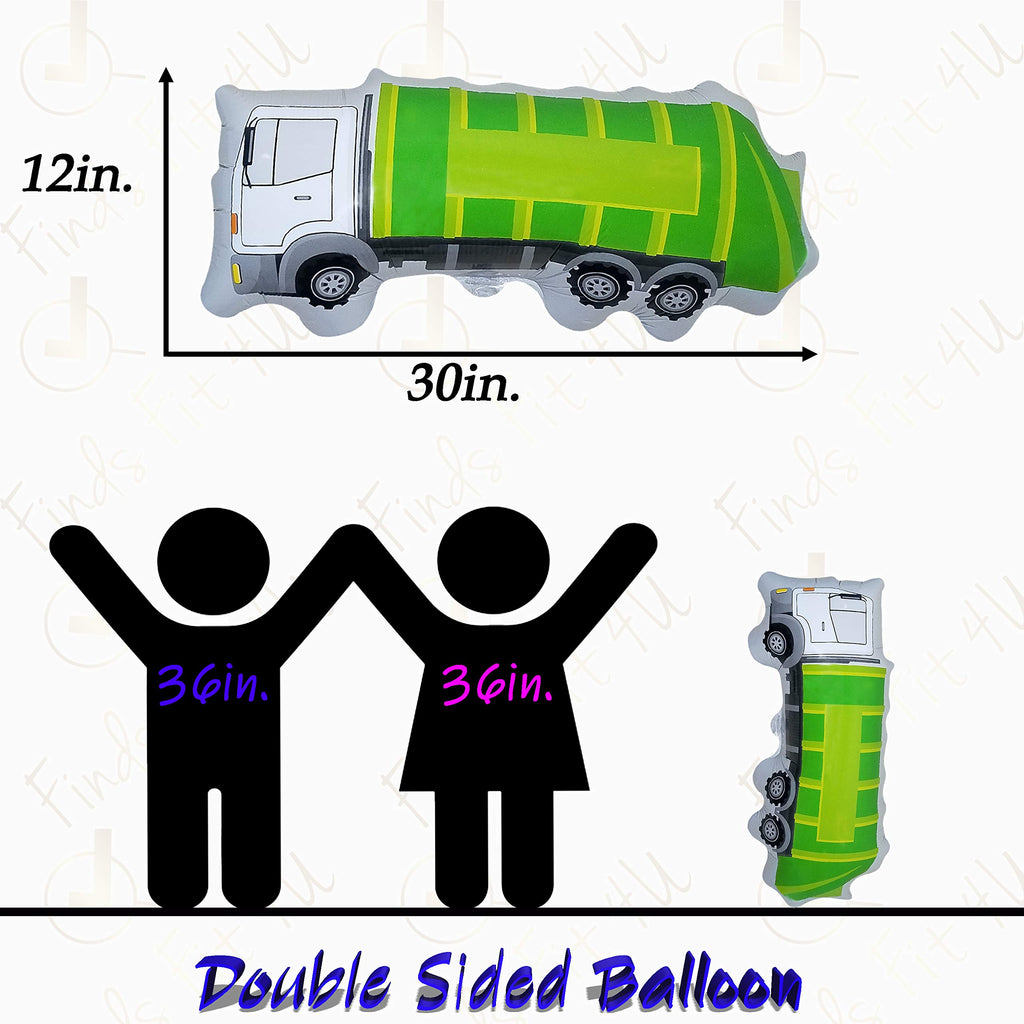 Large Garbage Truck Foil Balloons by Finds Fit 4U - 2 Pack, Green, 30 Inches - Birthday Party Supplies with Ribbon