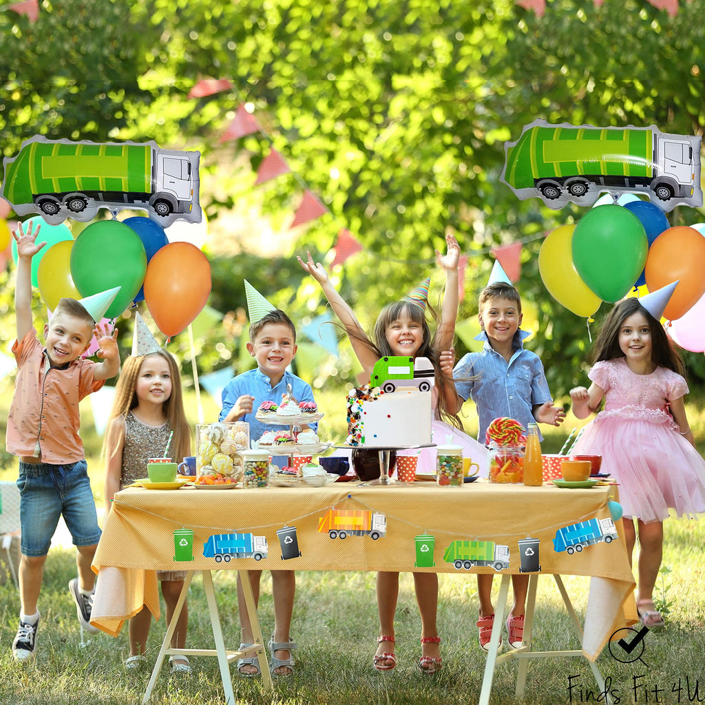 Large Garbage Truck Foil Balloons by Finds Fit 4U - 2 Pack, Green, 30 Inches - Birthday Party Supplies with Ribbon