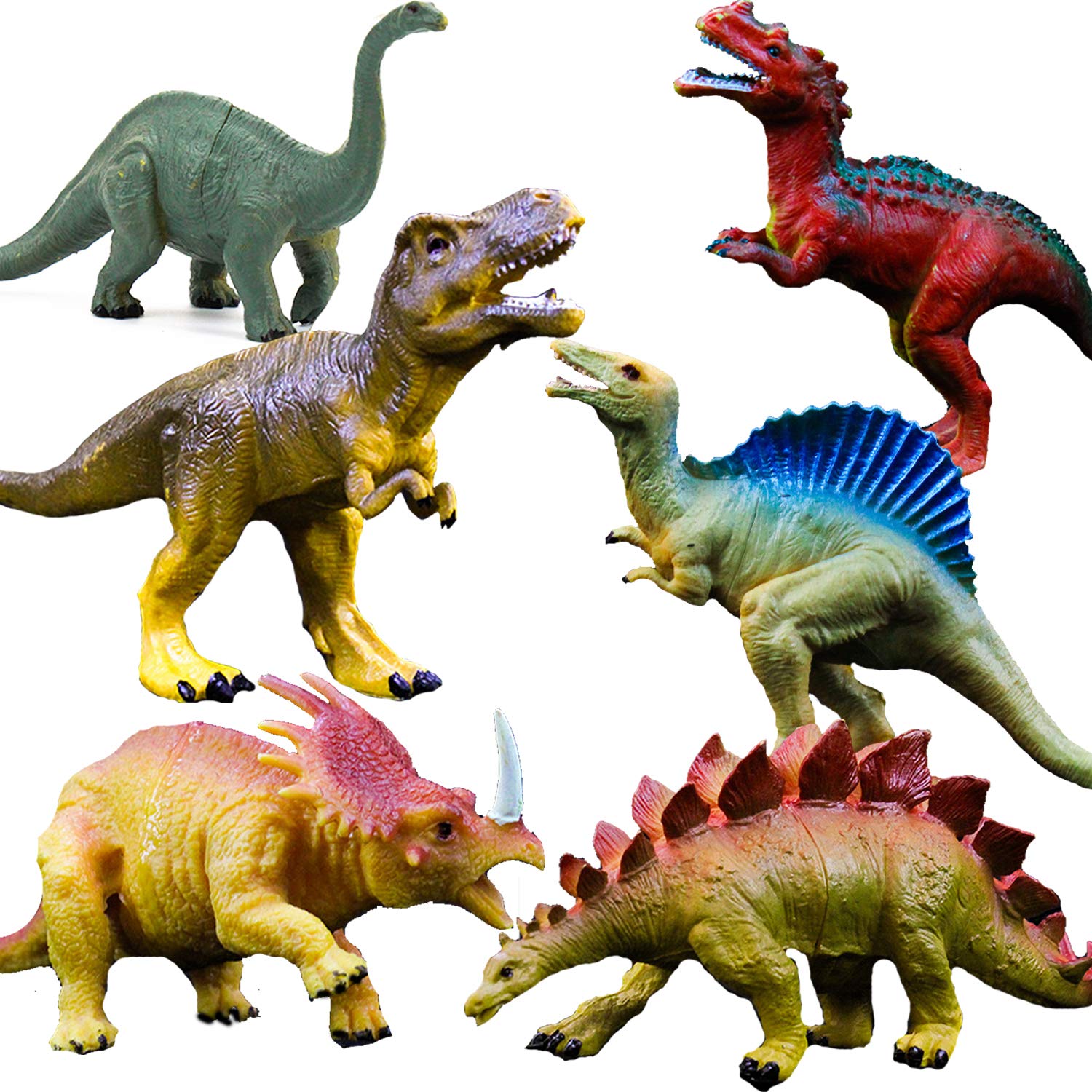 Large Realistic Dinosaur Figures Set – 6 Hand-Painted Vinyl Dinosaurs (T-Rex, Stegosaurus, More) by OuMuaMua
