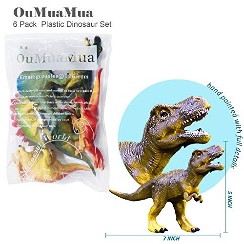 Large Realistic Dinosaur Figures Set – 6 Hand-Painted Vinyl Dinosaurs (T-Rex, Stegosaurus, More) by OuMuaMua