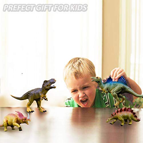 Large Realistic Dinosaur Figures Set – 6 Hand-Painted Vinyl Dinosaurs (T-Rex, Stegosaurus, More) by OuMuaMua