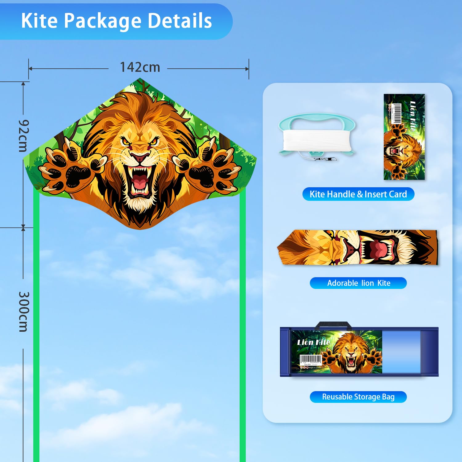 Large YFAFENGS Lion Kite for Kids & Adults – Easy to Fly, with Carry Bag
