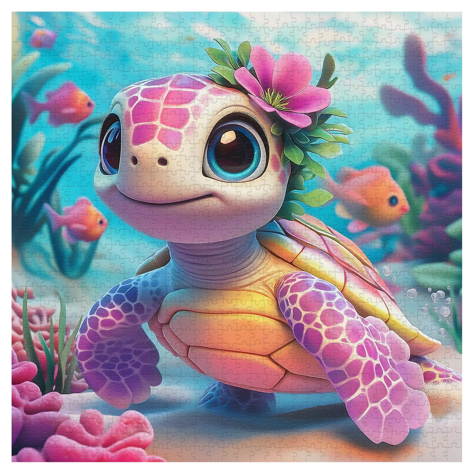 Larkipuzz 1000 Piece Sea Turtle Jigsaw Puzzle for Adults – Ocean Animals & Coral Reef Scene, Large 23.85" Square, Easy-Assembly with ABC Backing