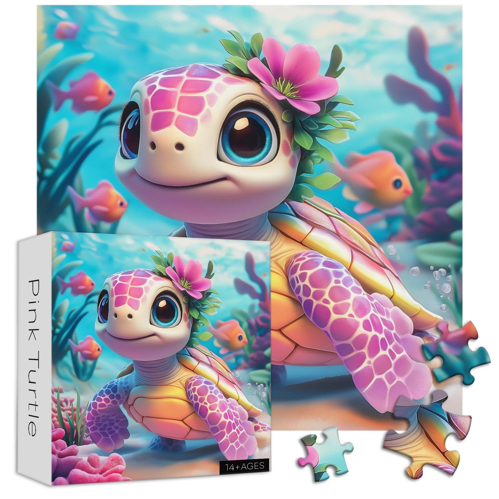 Larkipuzz 1000 Piece Sea Turtle Jigsaw Puzzle for Adults – Ocean Animals & Coral Reef Scene, Large 23.85" Square, Easy-Assembly with ABC Backing