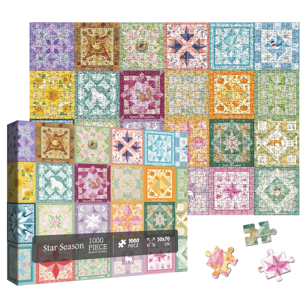 Larkipuzz Colorful Galaxy Collage 1000-Piece Jigsaw Puzzle – Bird, Deer, Squirrel, Pumpkin – Seasons of the Sky Collection