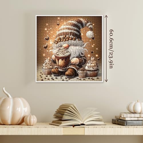 Larkipuzz Funny Gnome Coffee 1000-Piece Jigsaw Puzzle – Whimsical Art Elf with Cupcakes and Latte Art