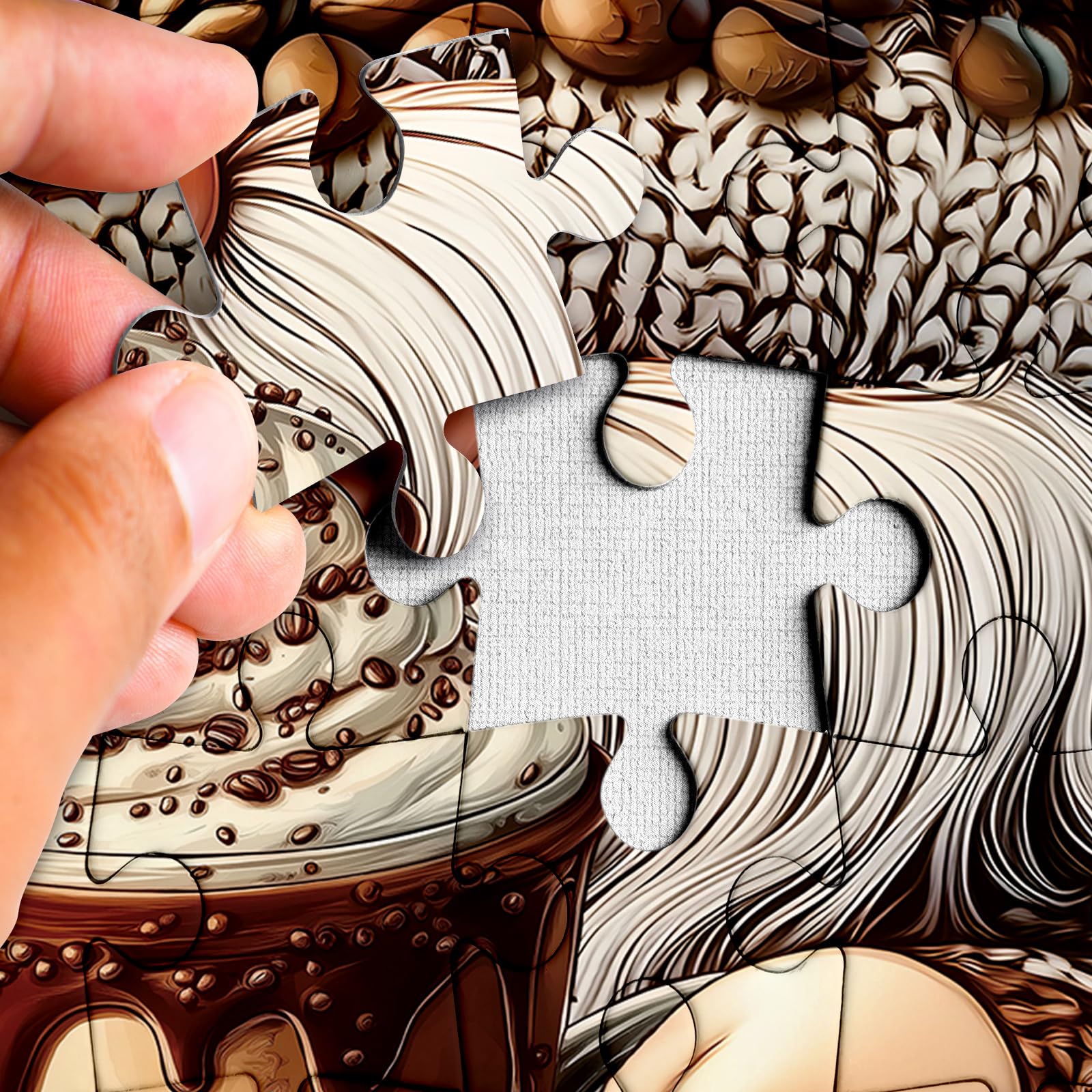 Larkipuzz Funny Gnome Coffee 1000-Piece Jigsaw Puzzle – Whimsical Art Elf with Cupcakes and Latte Art