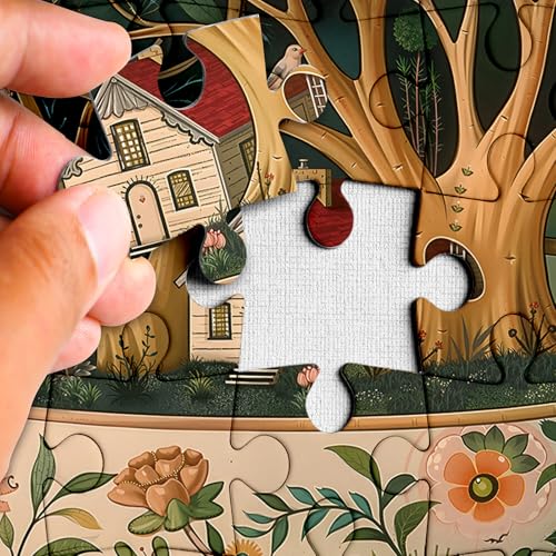 Larkipuzz Teacup Enchanted Garden 1000 Piece Jigsaw Puzzle for Adults – Magic Bird House Nature Art with Lettered Pieces
