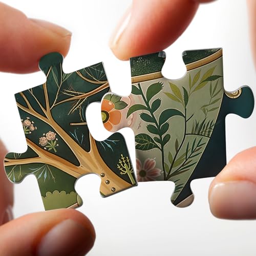 Larkipuzz Teacup Enchanted Garden 1000 Piece Jigsaw Puzzle for Adults – Magic Bird House Nature Art with Lettered Pieces