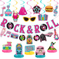 LARRAZABAL 50's Party Decorations Set – Rock and Roll Banner, Foil Swirls & Honeycomb Centerpieces for Retro 1950s Theme