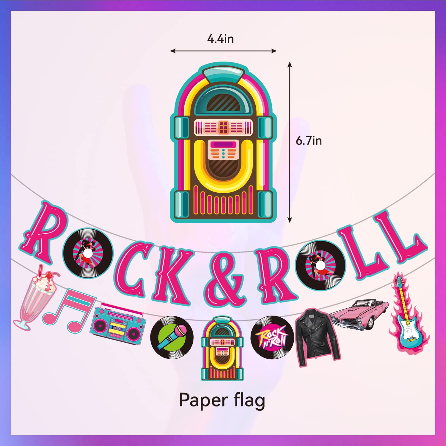 LARRAZABAL 50's Party Decorations Set – Rock and Roll Banner, Foil Swirls & Honeycomb Centerpieces for Retro 1950s Theme