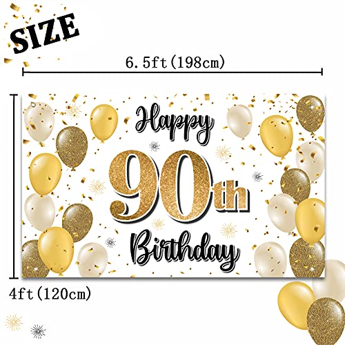 LASKYER 90th Birthday Banner Backdrop Set – Gold 78"x47" Polyester Oxford Fabric Decorations for Party