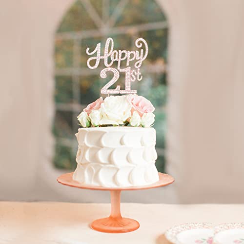 LASKYER Happy 21st Birthday Rose Gold Rhinestone Cake Topper – Keepsake Metal Decor for 21st Birthday Party