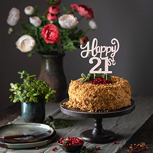 LASKYER Happy 21st Birthday Rose Gold Rhinestone Cake Topper – Keepsake Metal Decor for 21st Birthday Party