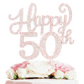 LASKYER Happy 50th Birthday Cake Topper – Rose Gold Rhinestone Metal Sign for 50th Birthday Party Decor