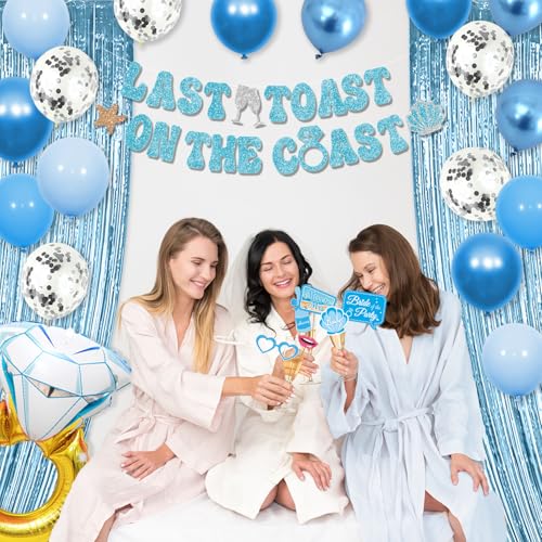 Last Toast on the Coast Bachelorette Party Decorations Kit – Blue Coastal Set with Banner, Balloons, Photo Props
