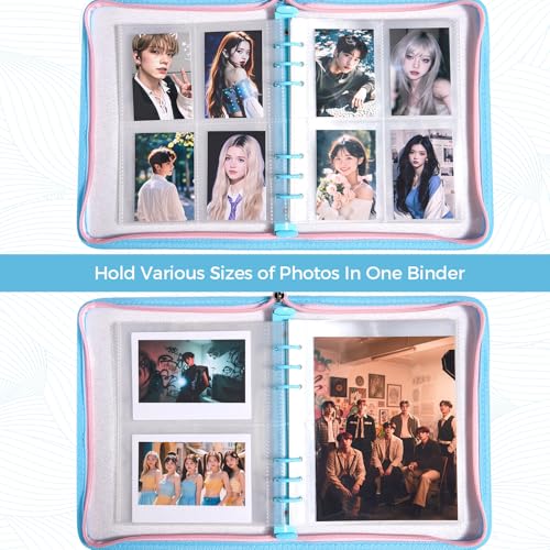 Laveminyx A5 Kpop Photocard Binder - 270 Slots, 50 Pages, Blue Glitter Zippered Album