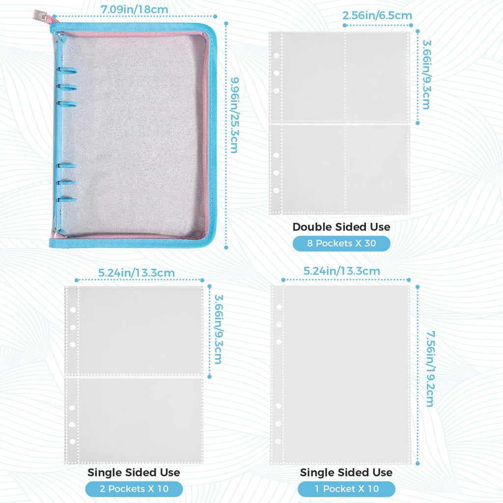 Laveminyx A5 Kpop Photocard Binder - 270 Slots, 50 Pages, Blue Glitter Zippered Album
