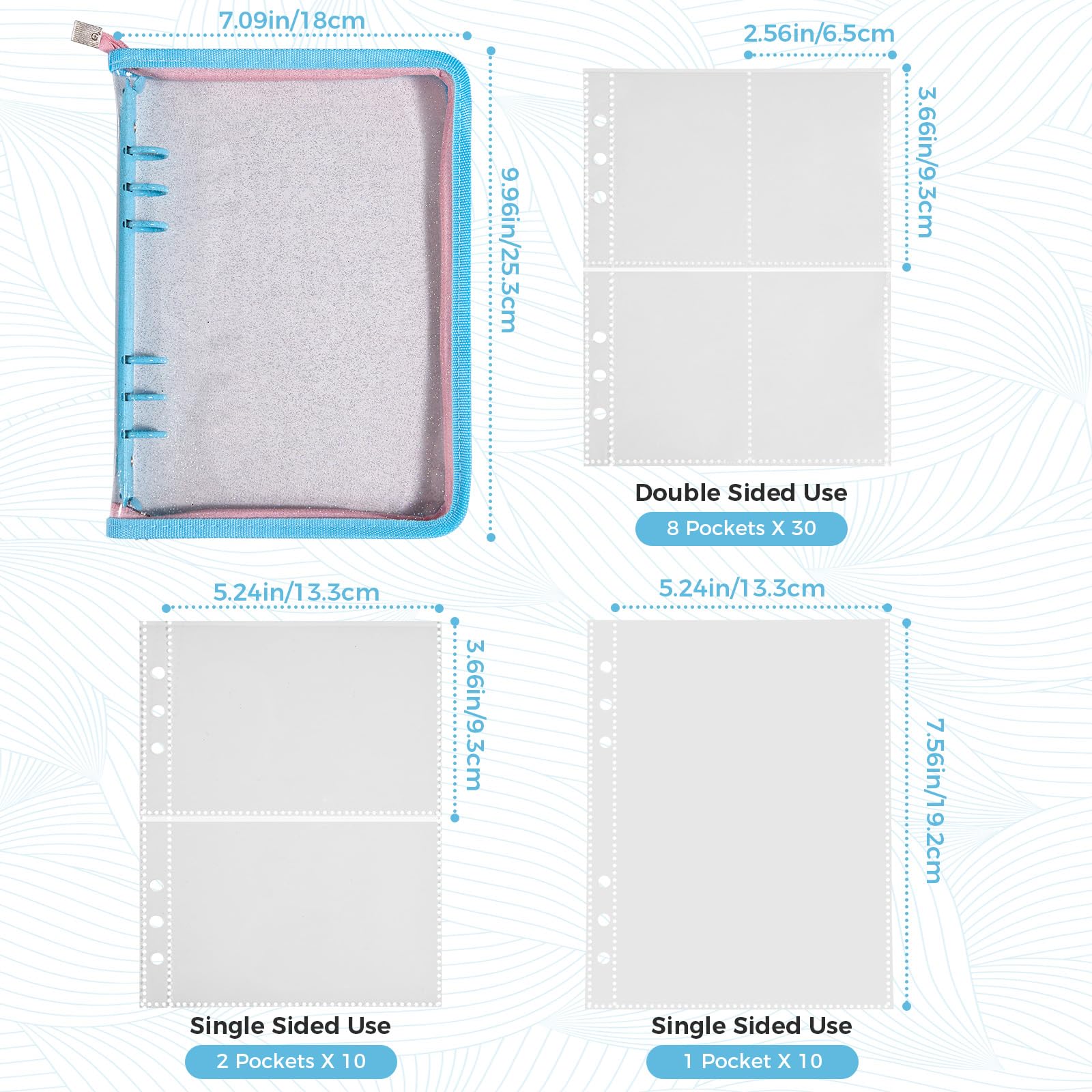 Laveminyx A5 Kpop Photocard Binder - 270 Slots, 50 Pages, Blue Glitter Zippered Album