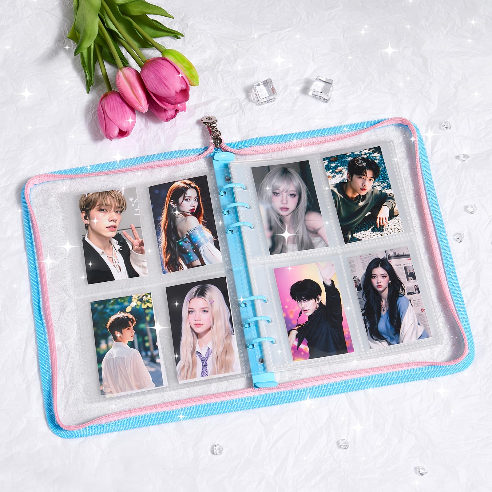 Laveminyx A5 Kpop Photocard Binder - 270 Slots, 50 Pages, Blue Glitter Zippered Album