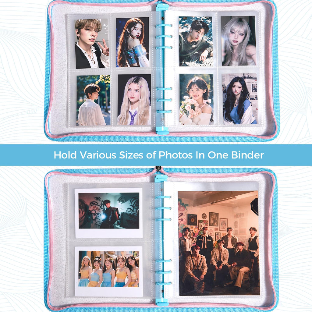 Laveminyx A5 Kpop Photocard Binder - 270 Slots, 50 Pages, Blue Glitter Zippered Album