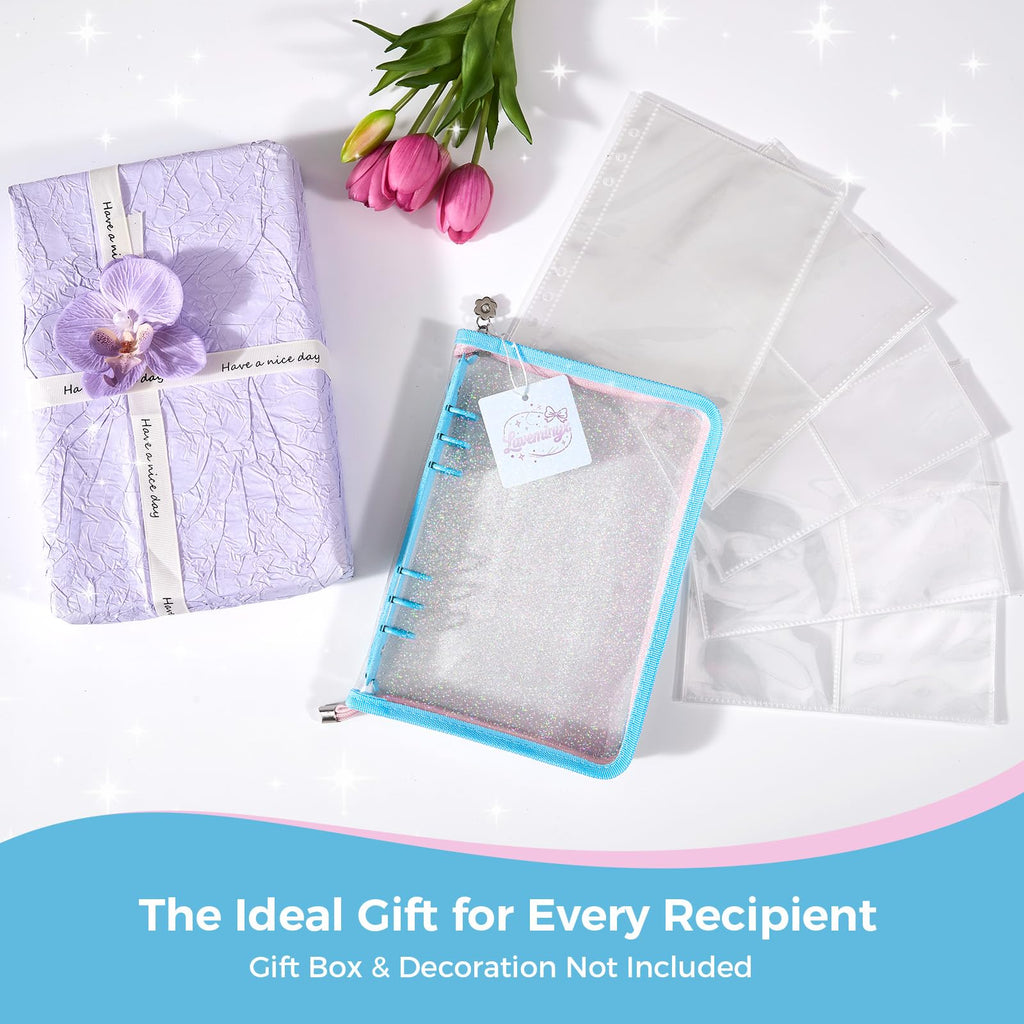 Laveminyx A5 Kpop Photocard Binder - 270 Slots, 50 Pages, Blue Glitter Zippered Album