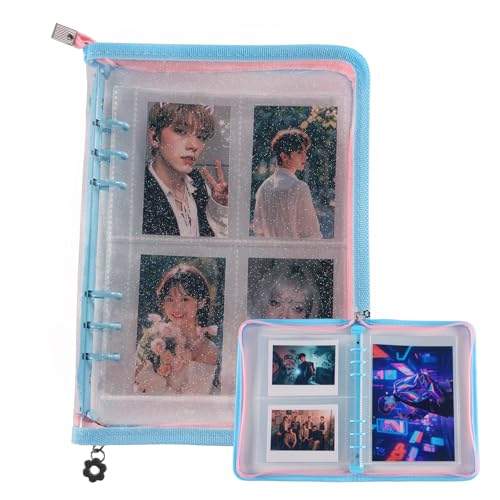 Laveminyx A5 Kpop Photocard Binder - 270 Slots, 50 Pages, Blue Glitter Zippered Album