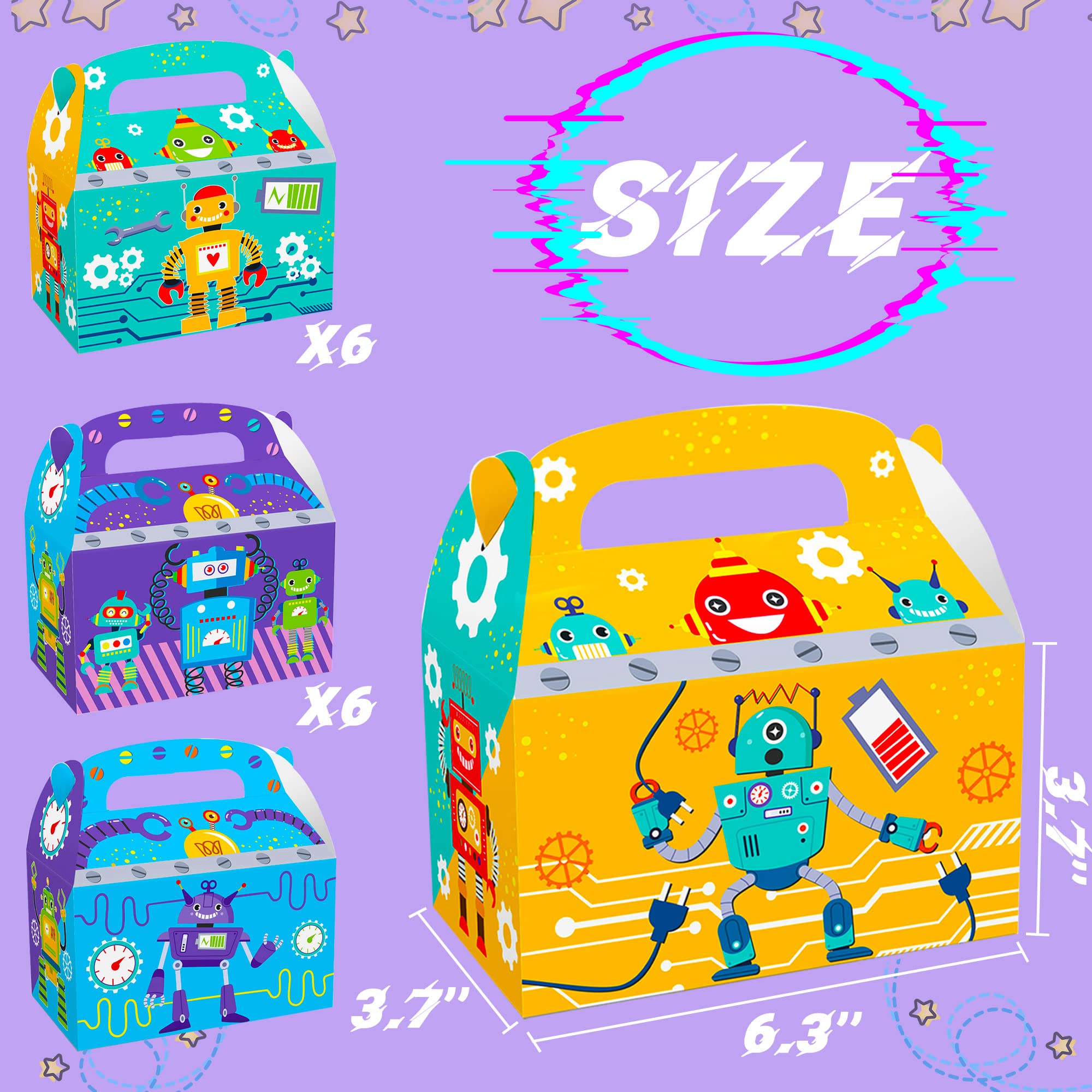 LaVenty 12-Pack Robot Birthday Party Favor Boxes - Cardboard Treat Boxes for Robot Theme Party