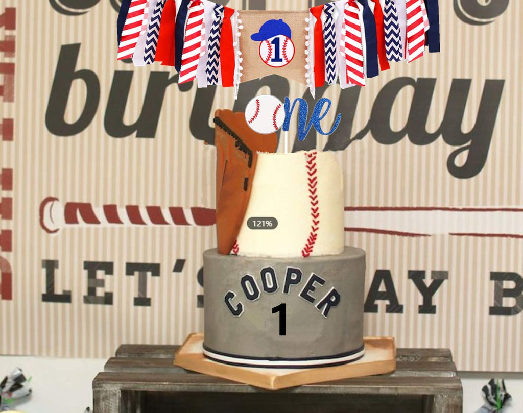 LaVenty Baseball First Birthday Banner Set – 2 Banners & Cake Topper for Baby Boy Party