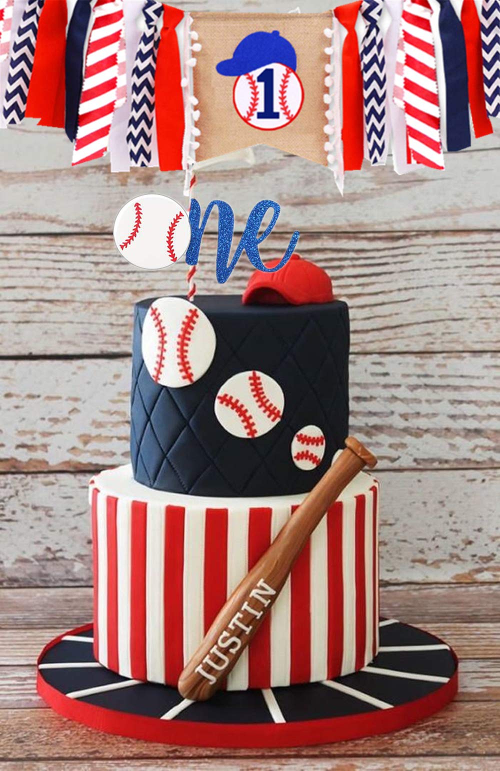 LaVenty Baseball First Birthday Banner Set – 2 Banners & Cake Topper for Baby Boy Party