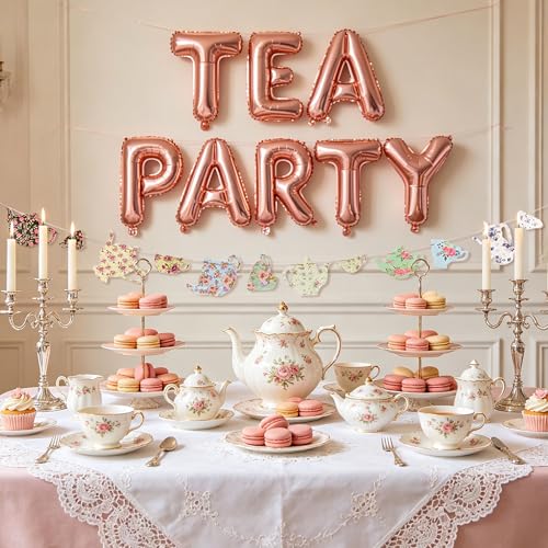 LaVenty Let's Par-Tea Balloon Banner Set: 16-Inch Monogram Balloon and Tea Party Decoration