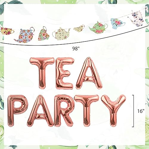 LaVenty Let's Par-Tea Balloon Banner Set: 16-Inch Monogram Balloon and Tea Party Decoration