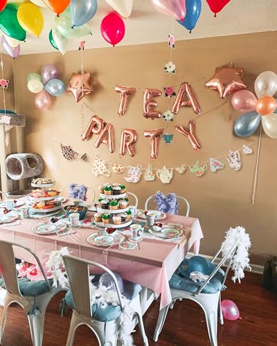 LaVenty Let's Par-Tea Balloon Banner Set: 16-Inch Monogram Balloon and Tea Party Decoration