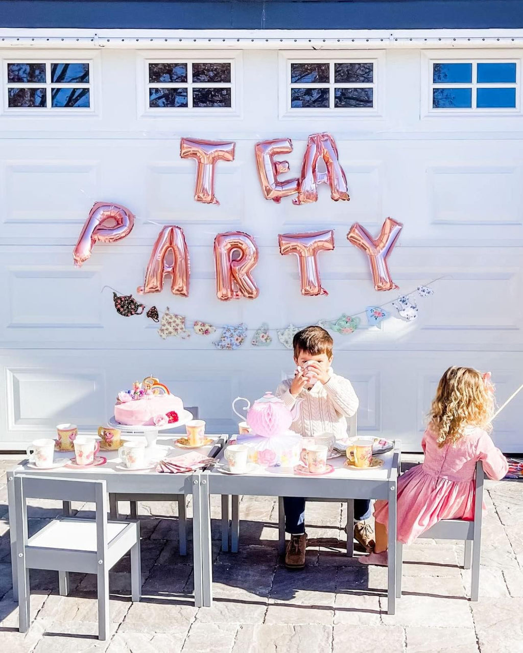 LaVenty Let's Par-Tea Balloon Banner Set: 16-Inch Monogram Balloon and Tea Party Decoration
