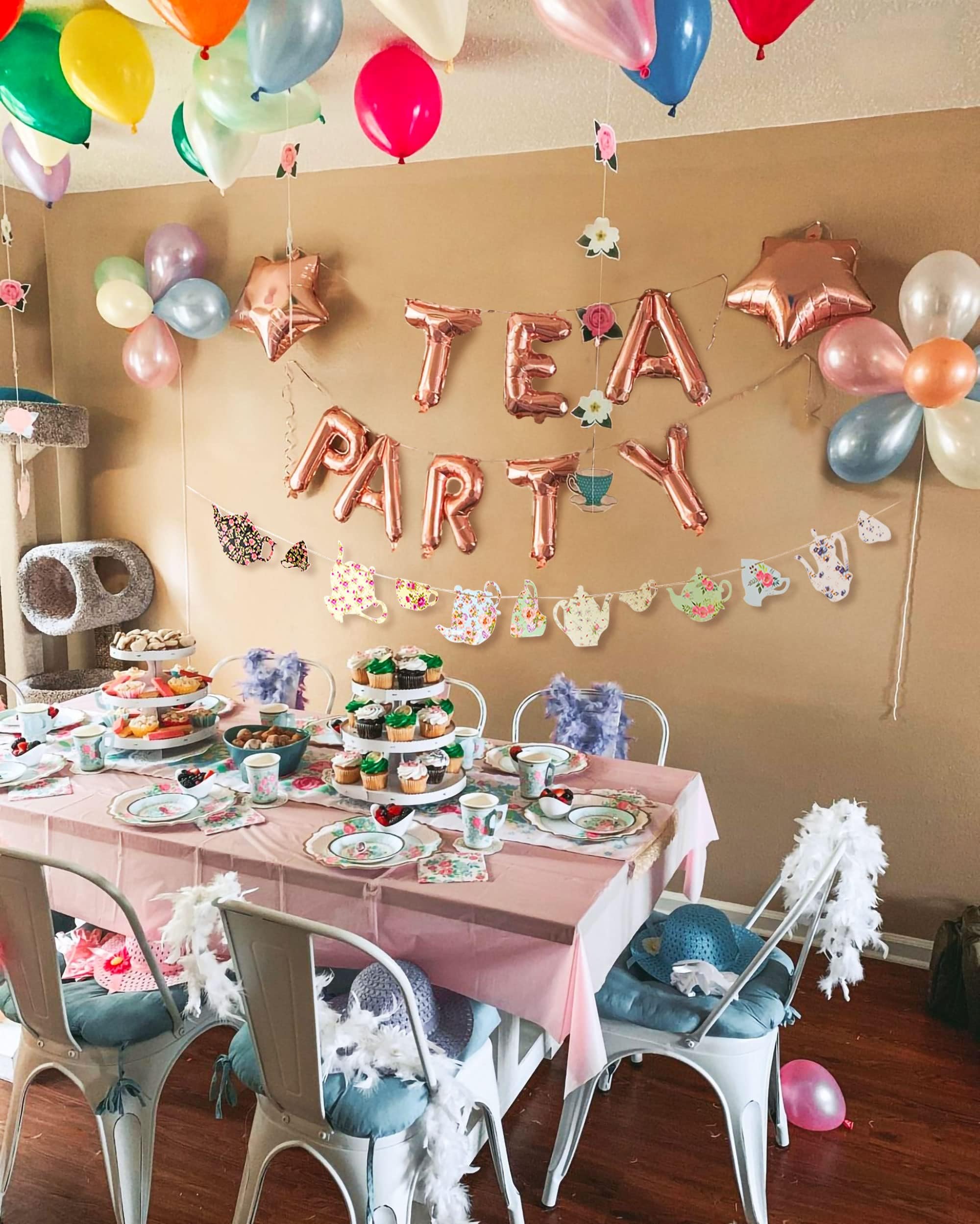 LaVenty Let's Par-Tea Balloon Banner Set: 16-Inch Monogram Balloon and Tea Party Decoration