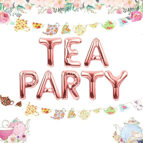 LaVenty Let's Par-Tea Balloon Banner Set: 16-Inch Monogram Balloon and Tea Party Decoration