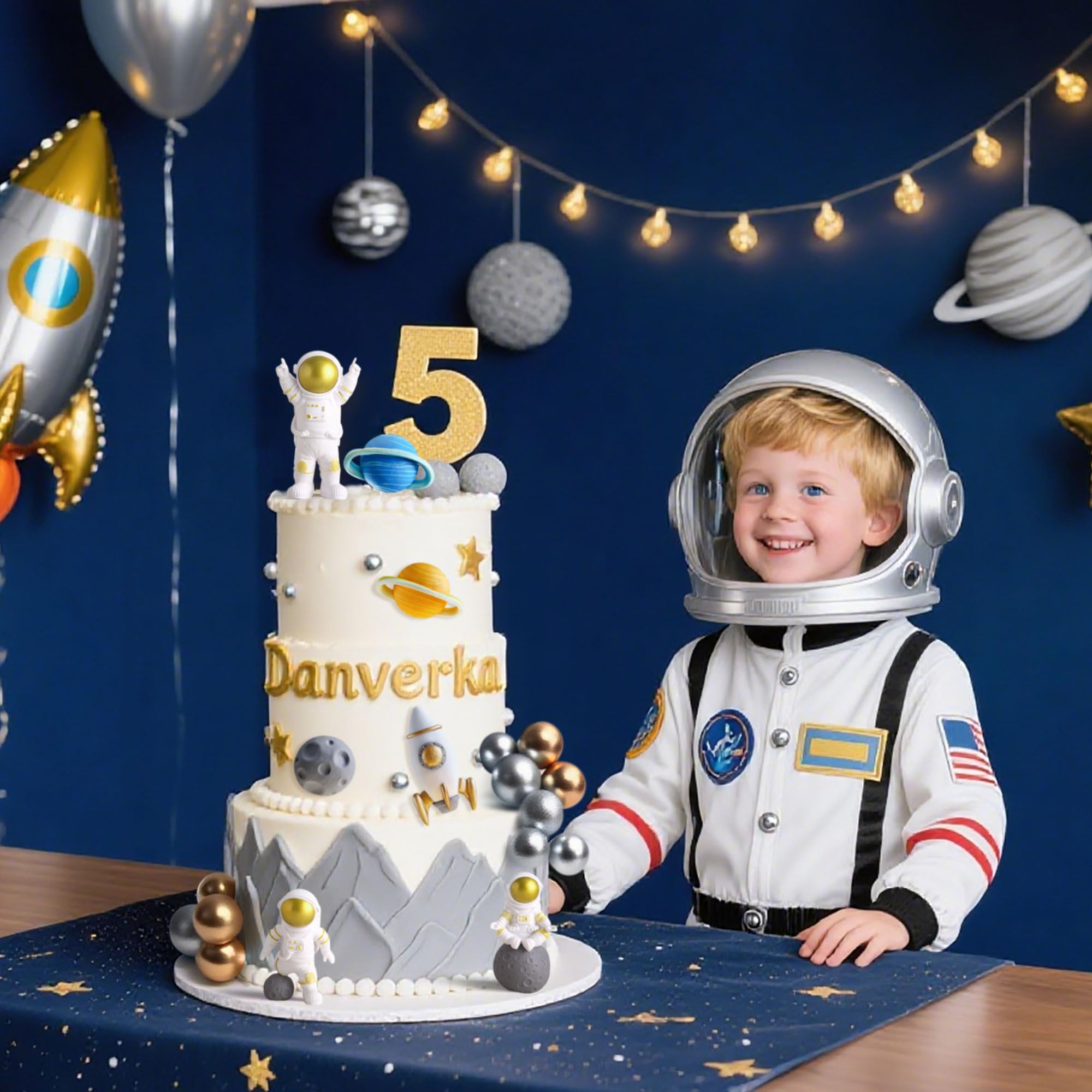 LaVenty Outer Space Cake Toppers – Astronaut, Rocket, and Planet Decorations for Birthday and Baby Shower