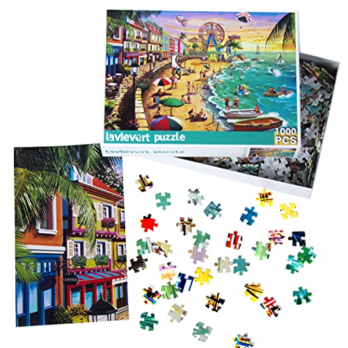 Lavievert 1000 Piece Beach Jigsaw Puzzle – Thick Cardboard, Unique Cut, Family Fun