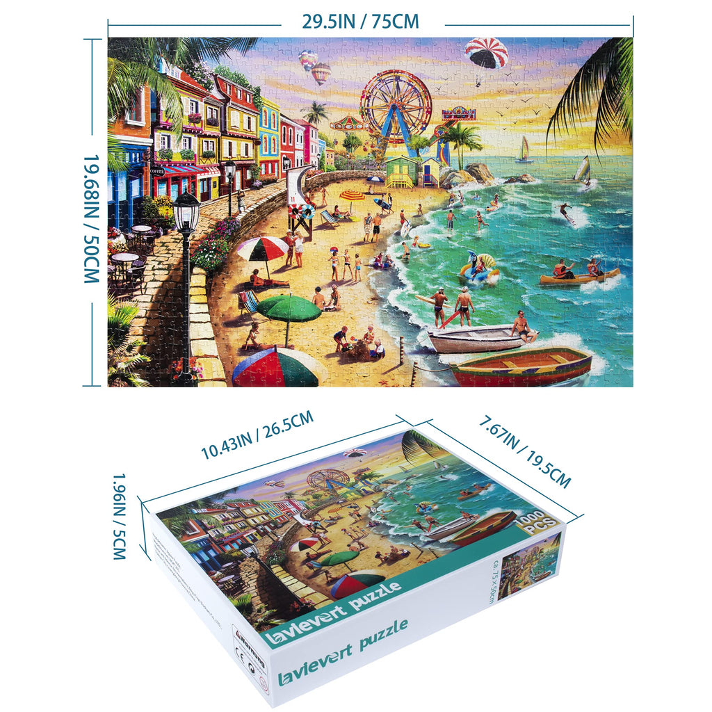 Lavievert 1000 Piece Beach Jigsaw Puzzle – Thick Cardboard, Unique Cut, Family Fun