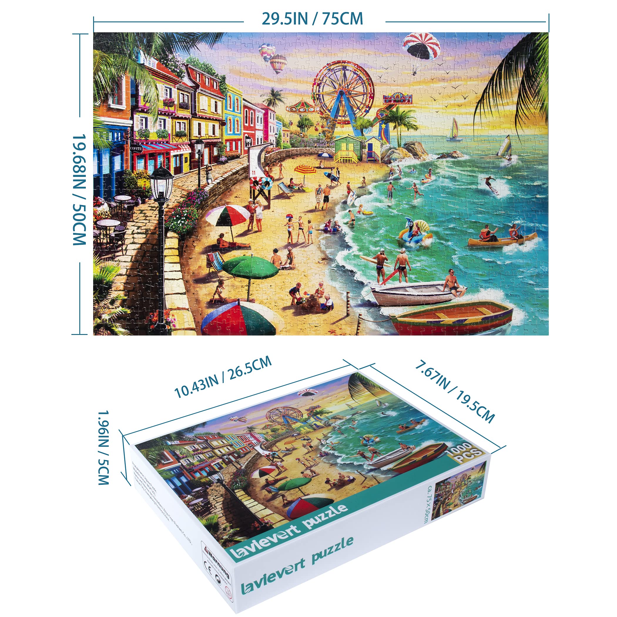 Lavievert 1000 Piece Beach Jigsaw Puzzle – Thick Cardboard, Unique Cut, Family Fun