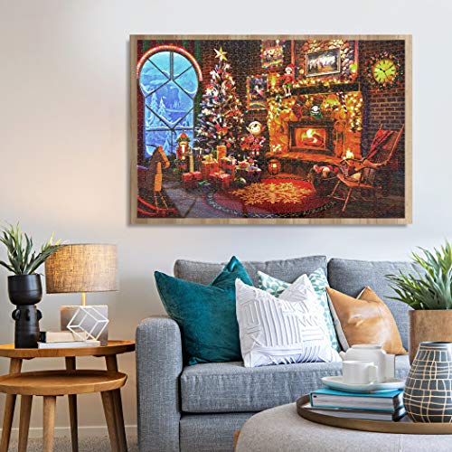 Lavievert 1000 Piece Wooden Jigsaw Puzzle - Christmas Fireplace Scene, 29.5x19.7 Inches