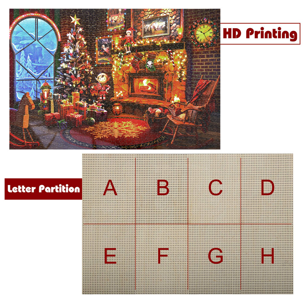 Lavievert 1000 Piece Wooden Jigsaw Puzzle - Christmas Fireplace Scene, 29.5x19.7 Inches