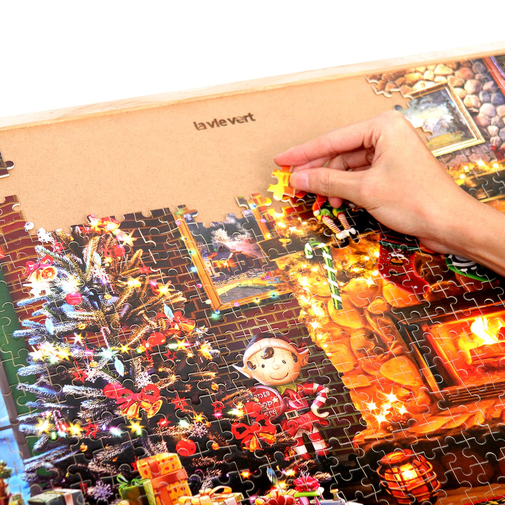 Lavievert 1000 Piece Wooden Jigsaw Puzzle - Christmas Fireplace Scene, 29.5x19.7 Inches