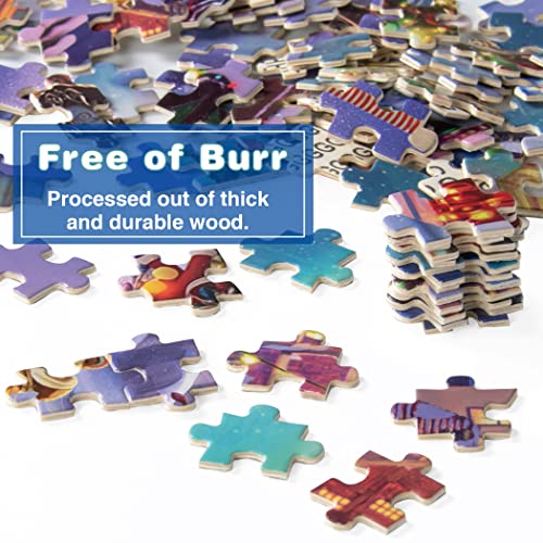 Lavievert 1000-Piece Wooden Jigsaw Puzzle – Christmas Tree, Snowman, Deer & Presents on Snowy Eve