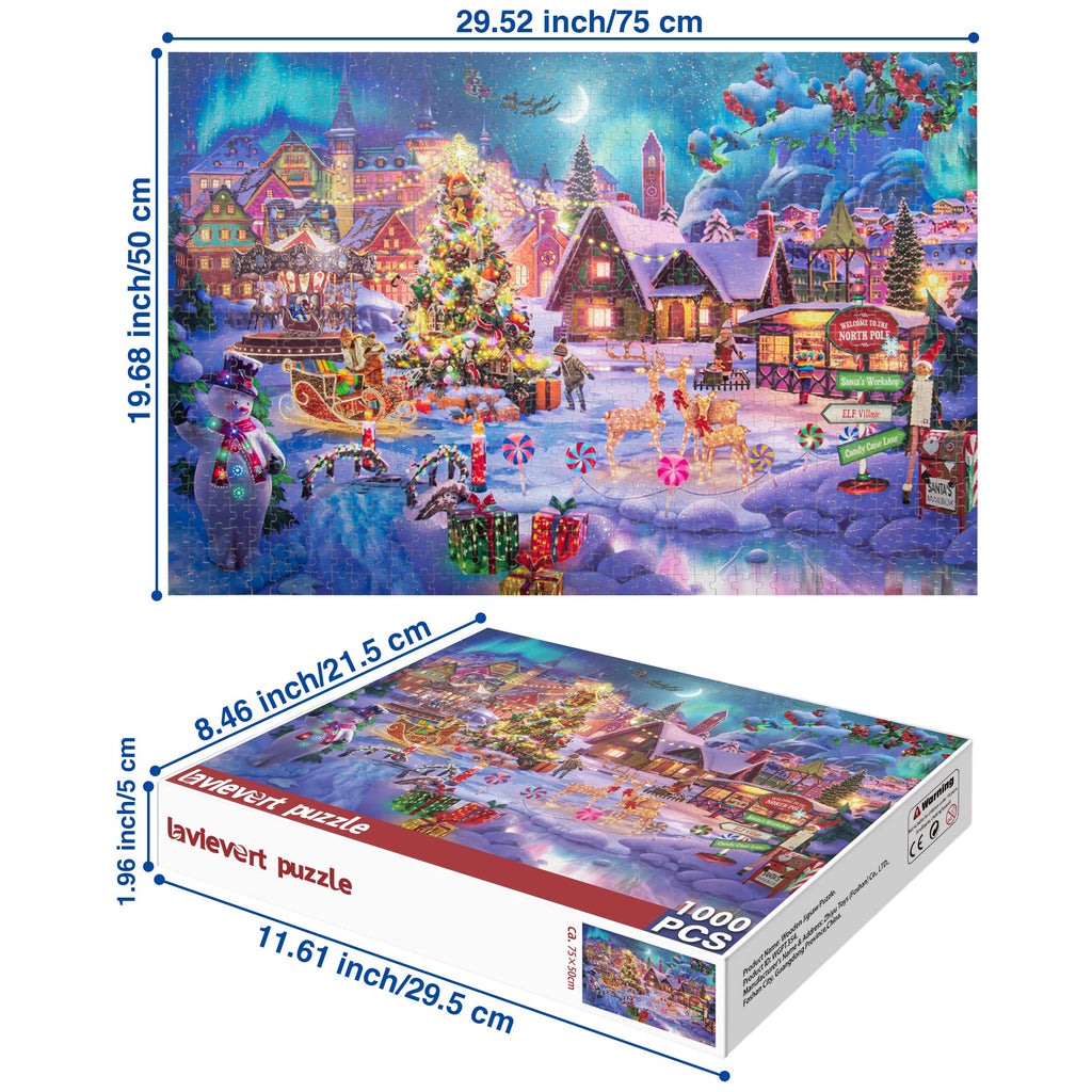 Lavievert 1000-Piece Wooden Jigsaw Puzzle – Christmas Tree, Snowman, Deer & Presents on Snowy Eve