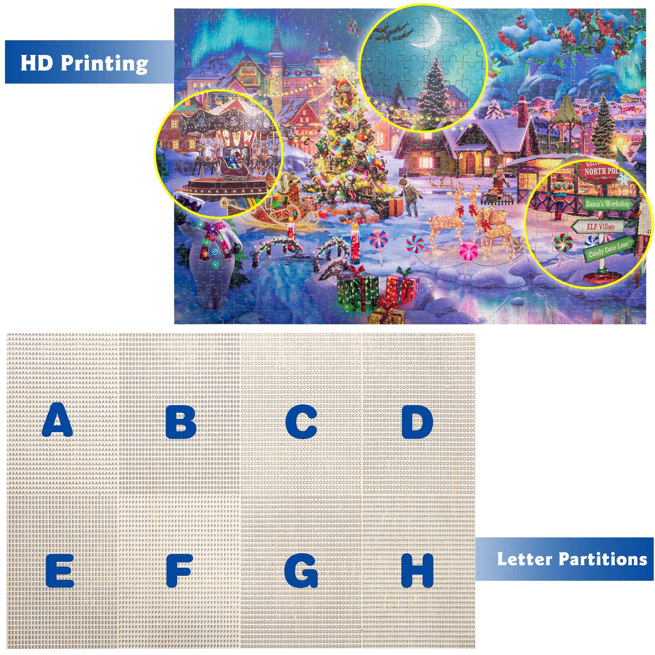 Lavievert 1000-Piece Wooden Jigsaw Puzzle – Christmas Tree, Snowman, Deer & Presents on Snowy Eve